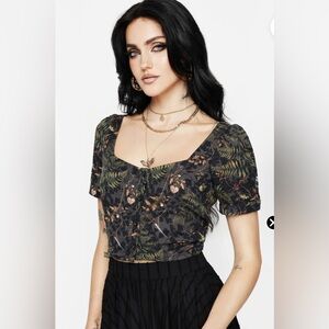 Disturbia Wither Fern Print Button Up Top